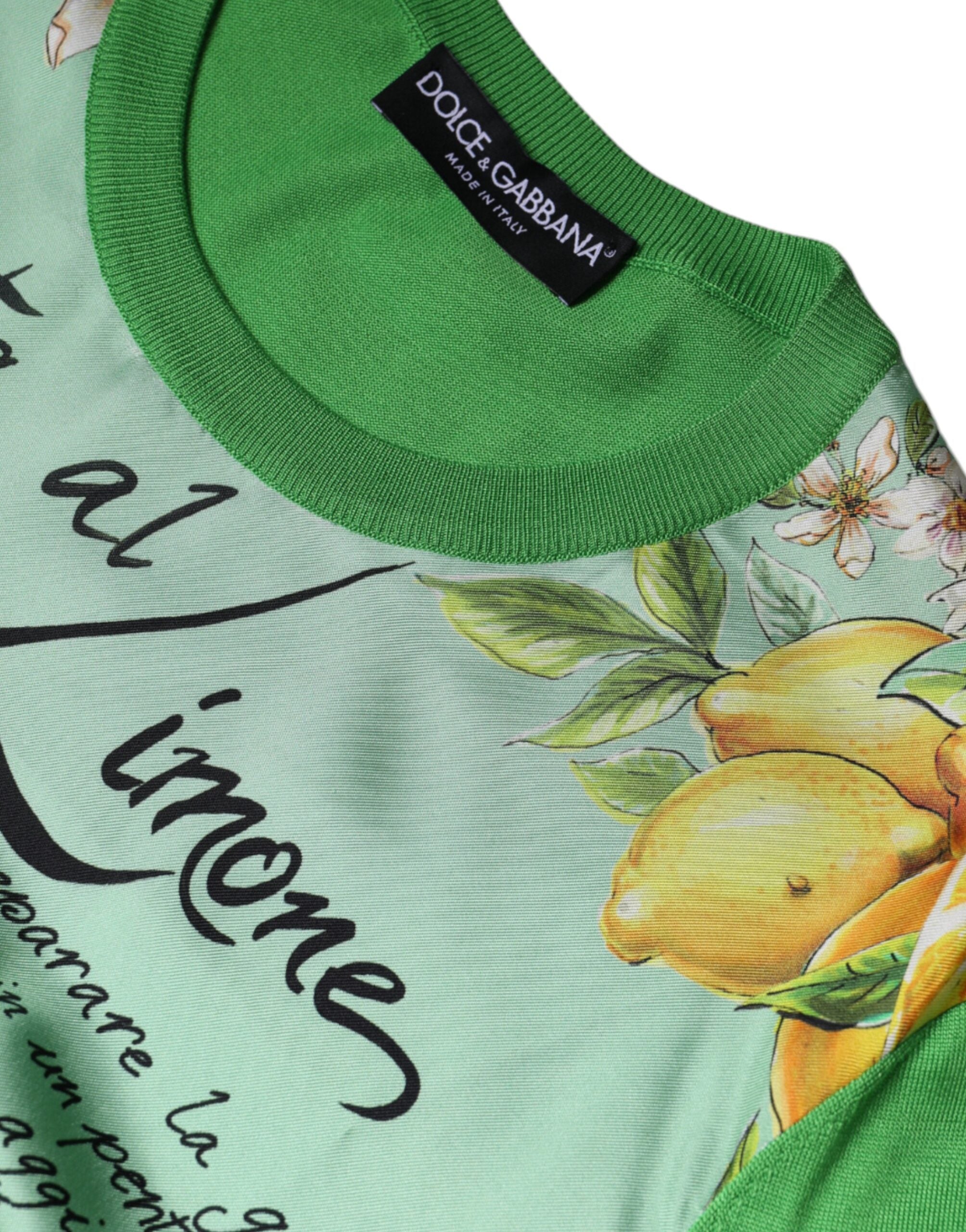 Dolce & Gabbana Green Silk Granita Al Limone Long Sleeves Women's Sweater (Pre-Owned)