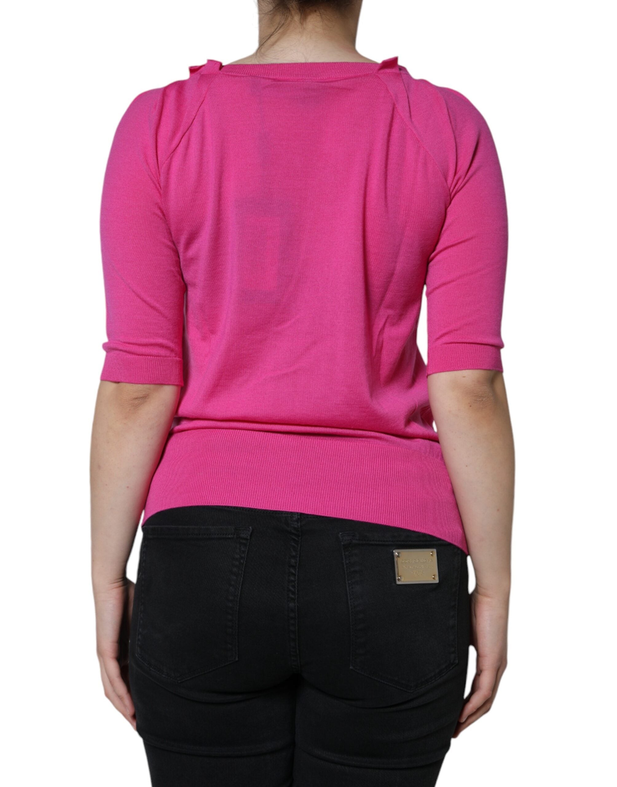Dolce & Gabbana Pink Wool Button Down Short Sleeve Blouse Women's Top