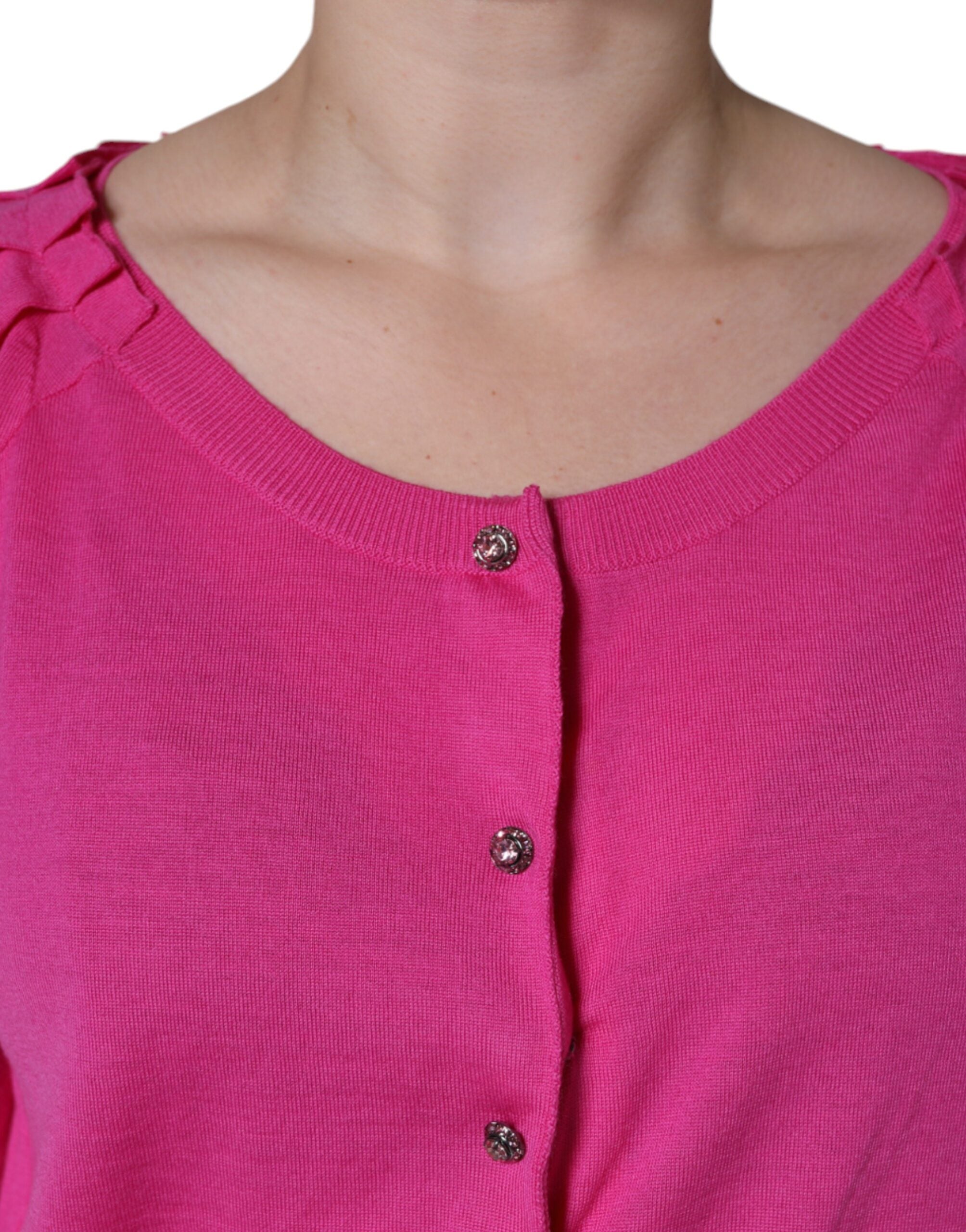 Dolce & Gabbana Pink Wool Button Down Short Sleeve Blouse Women's Top