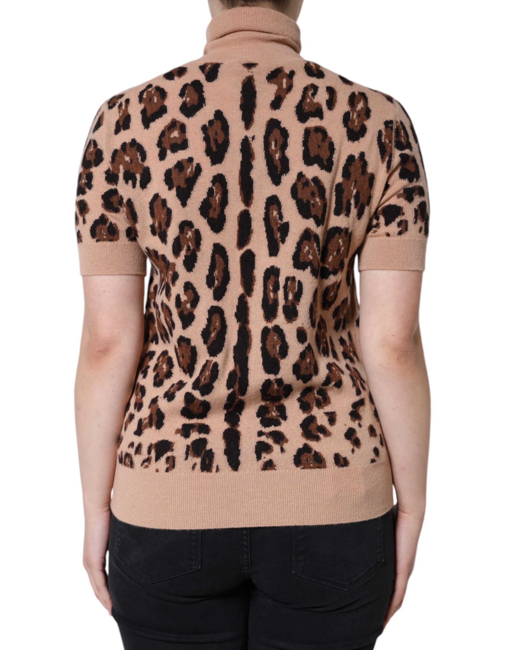 Dolce & Gabbana Beige Leopard Print Wool Turtleneck Women's Top