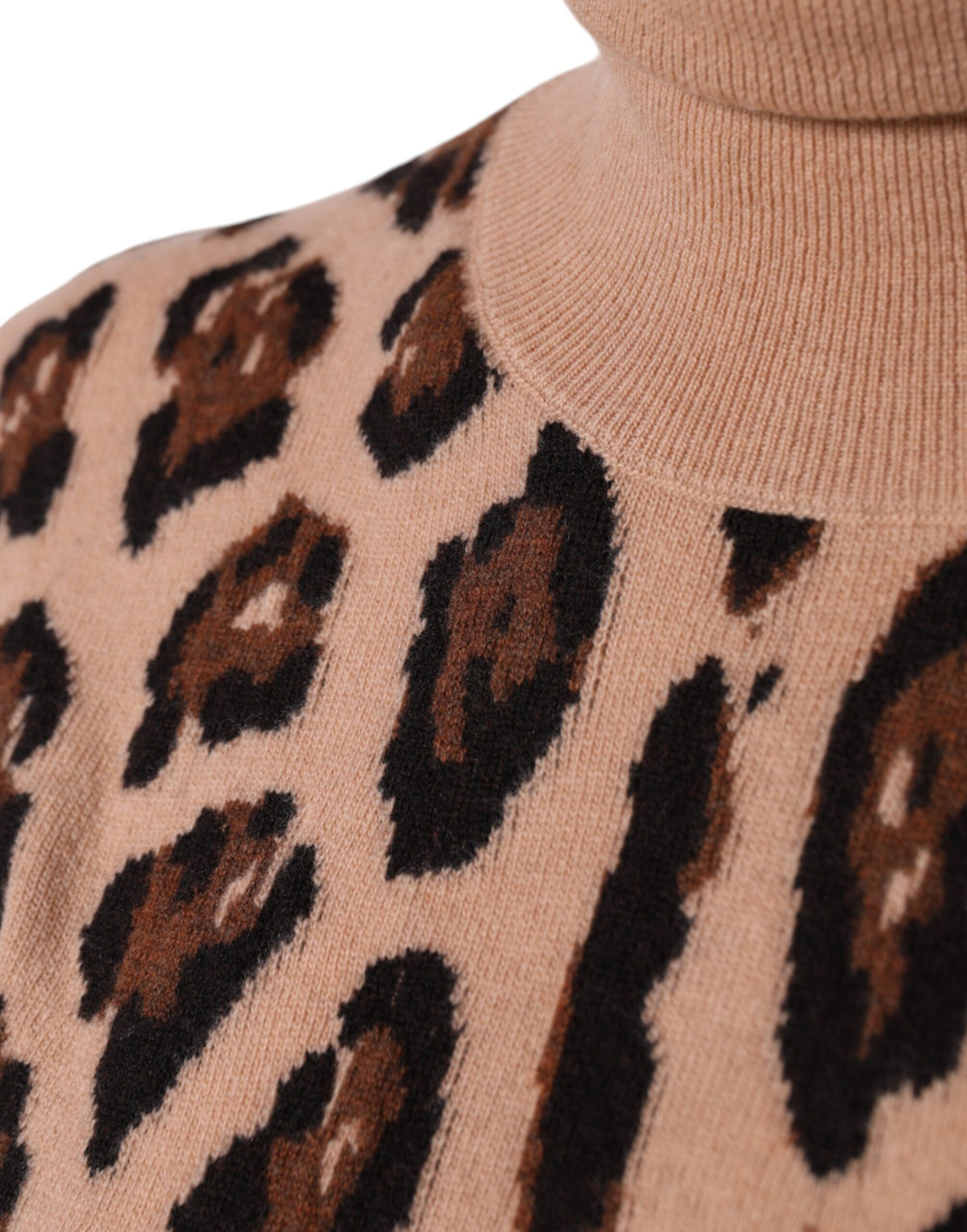 Dolce & Gabbana Beige Leopard Print Wool Turtleneck Women's Top