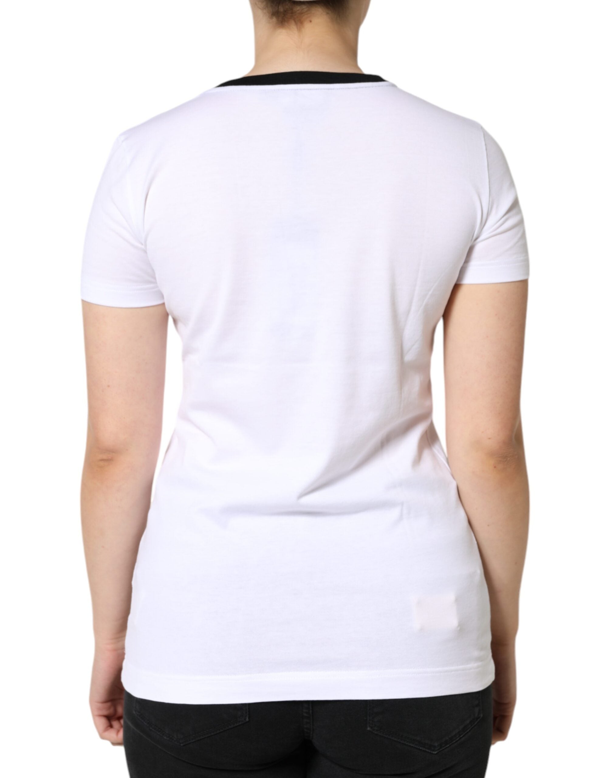 Dolce & Gabbana White Eleganza Print Cotton Short Sleeves Women's T-shirt