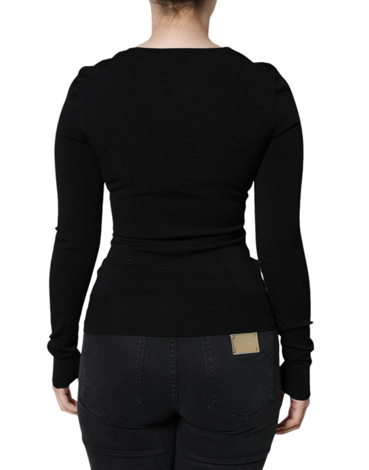 Dolce & Gabbana Black Long Sleeves Blouse Square Neck Women's Top