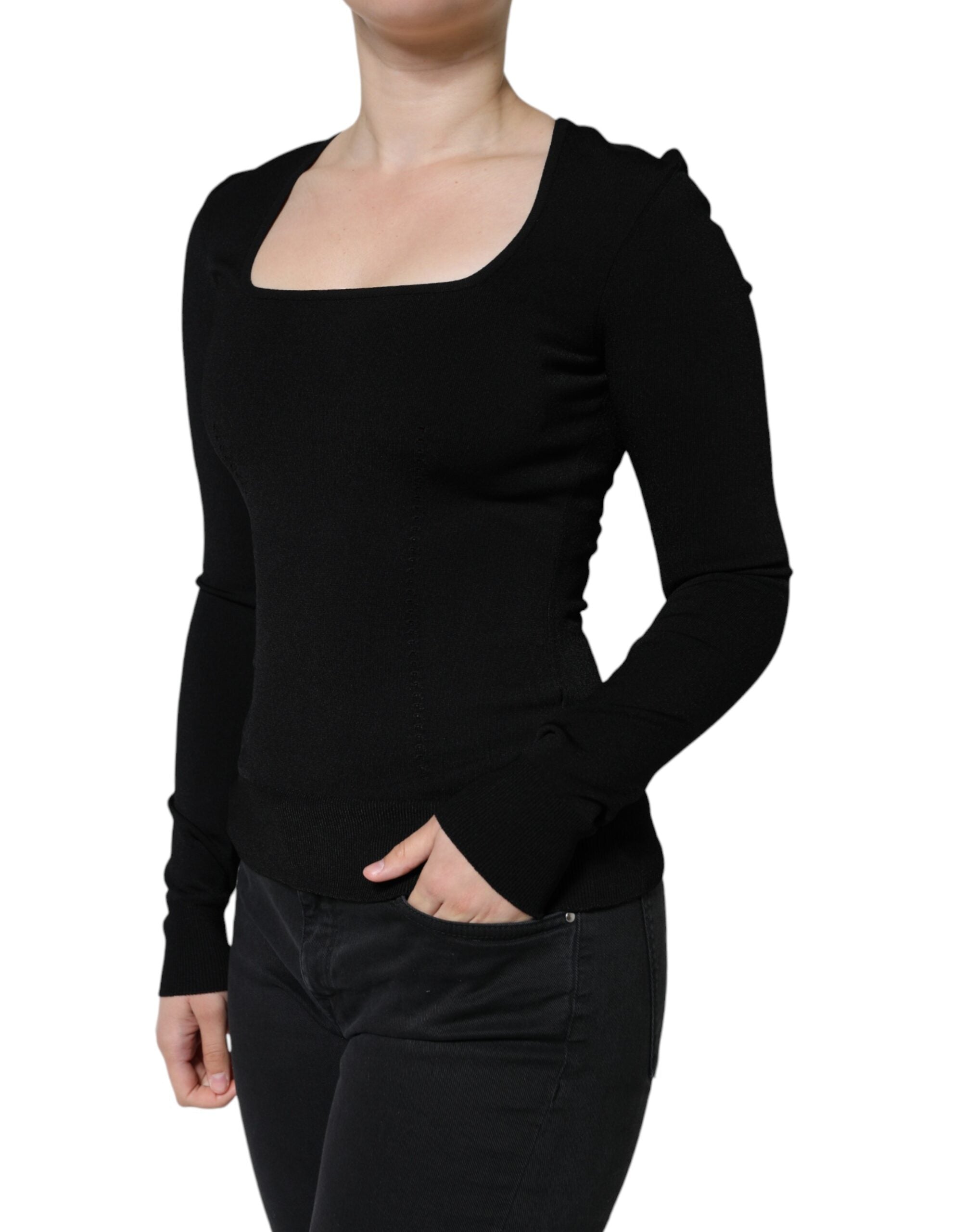 Dolce & Gabbana Black Long Sleeves Blouse Square Neck Women's Top