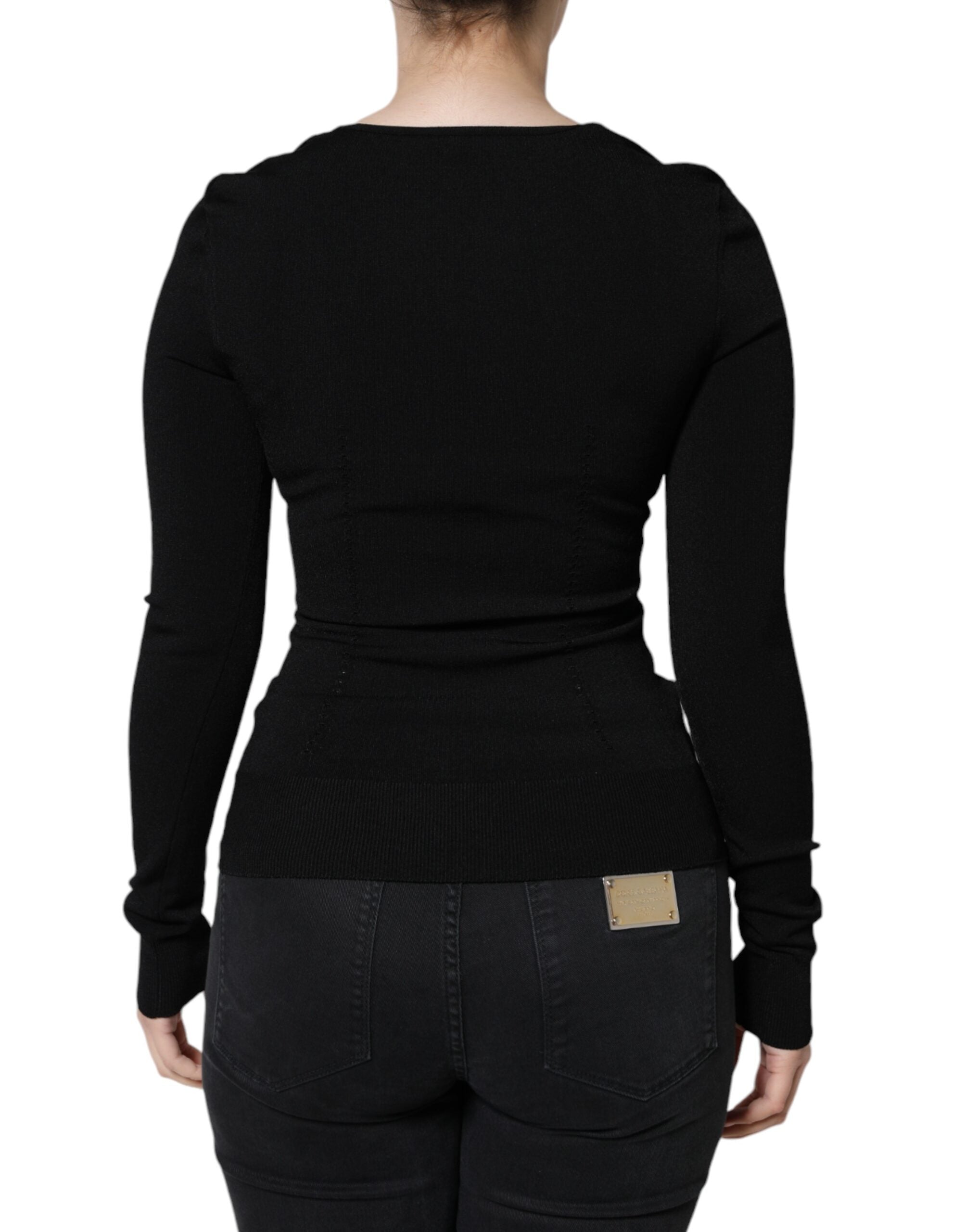 Dolce & Gabbana Black Long Sleeves Blouse Square Neck Women's Top