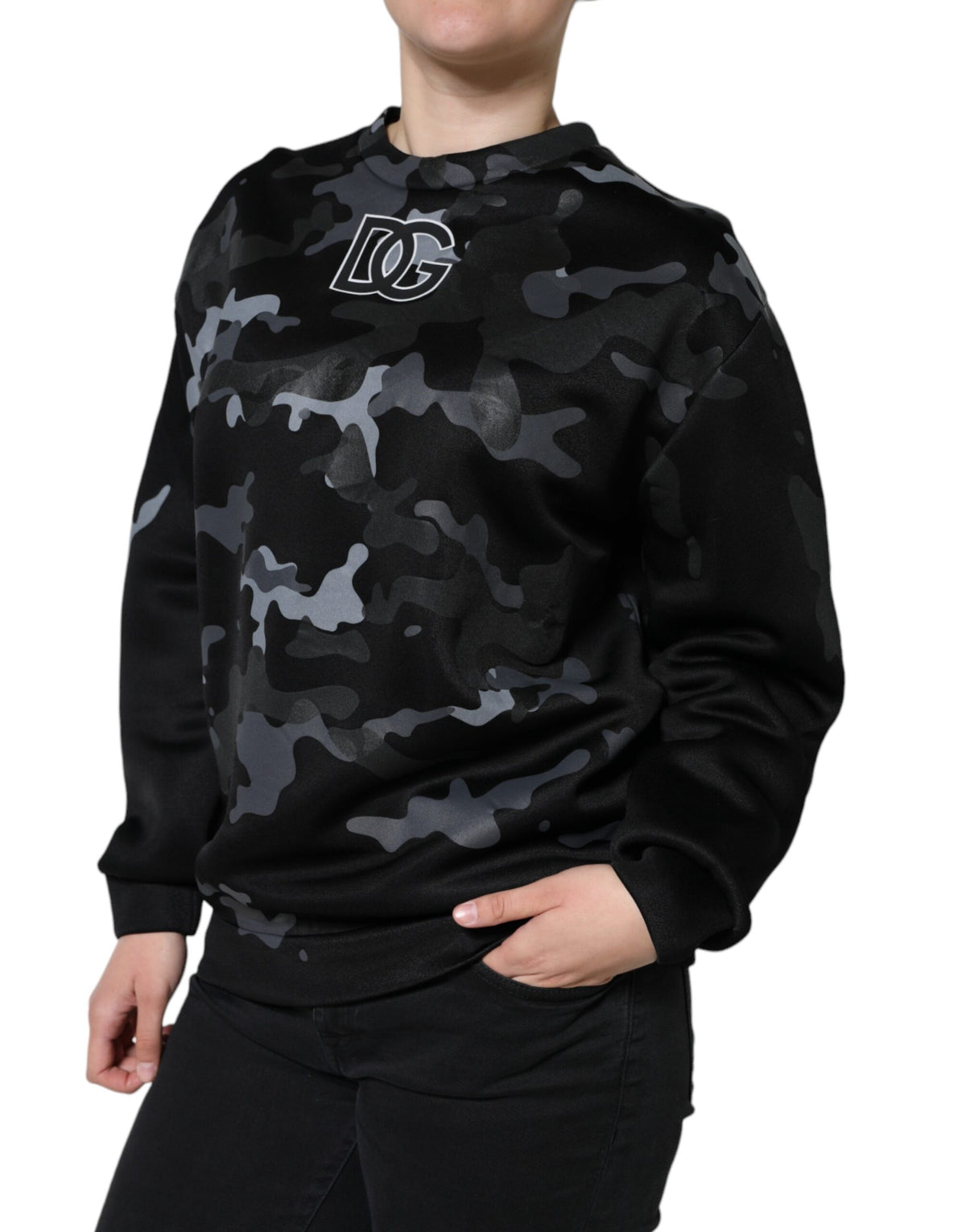 Dolce & Gabbana Black Camouflage Round Neck Sweatshirt Women's Sweater (Pre-Owned)