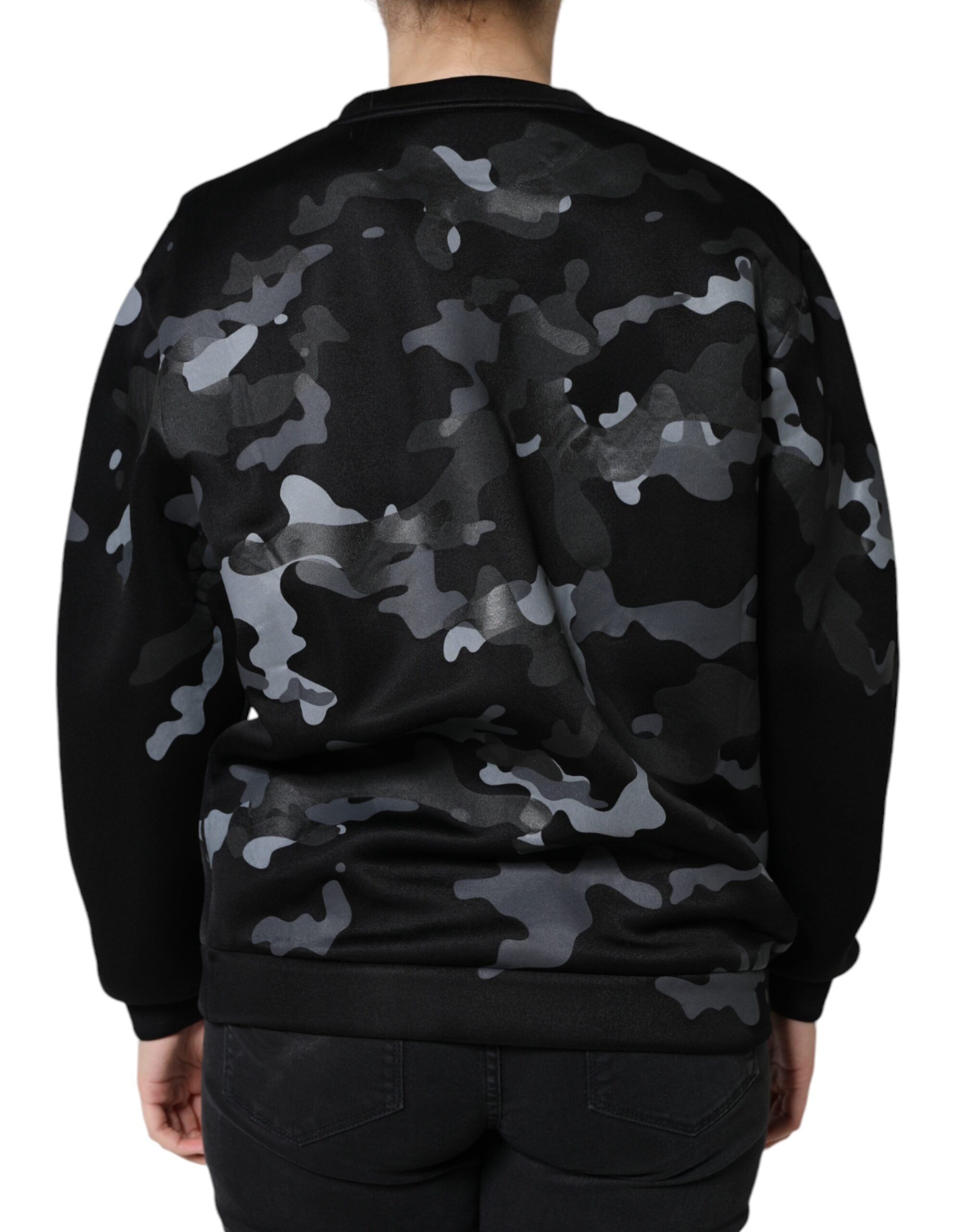 Dolce & Gabbana Black Camouflage Round Neck Sweatshirt Women's Sweater