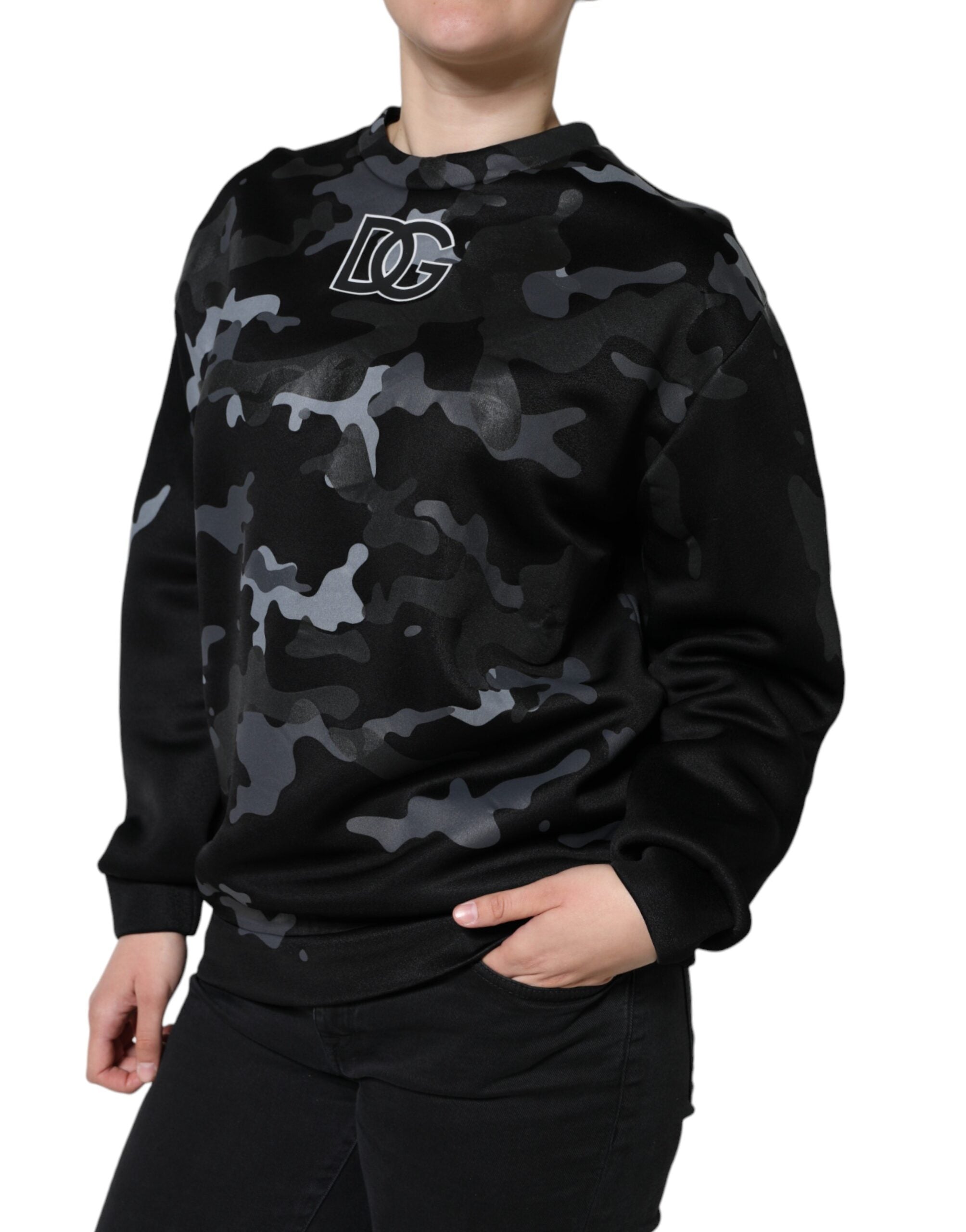 Dolce & Gabbana Black Camouflage Round Neck Sweatshirt Women's Sweater (Pre-Owned)