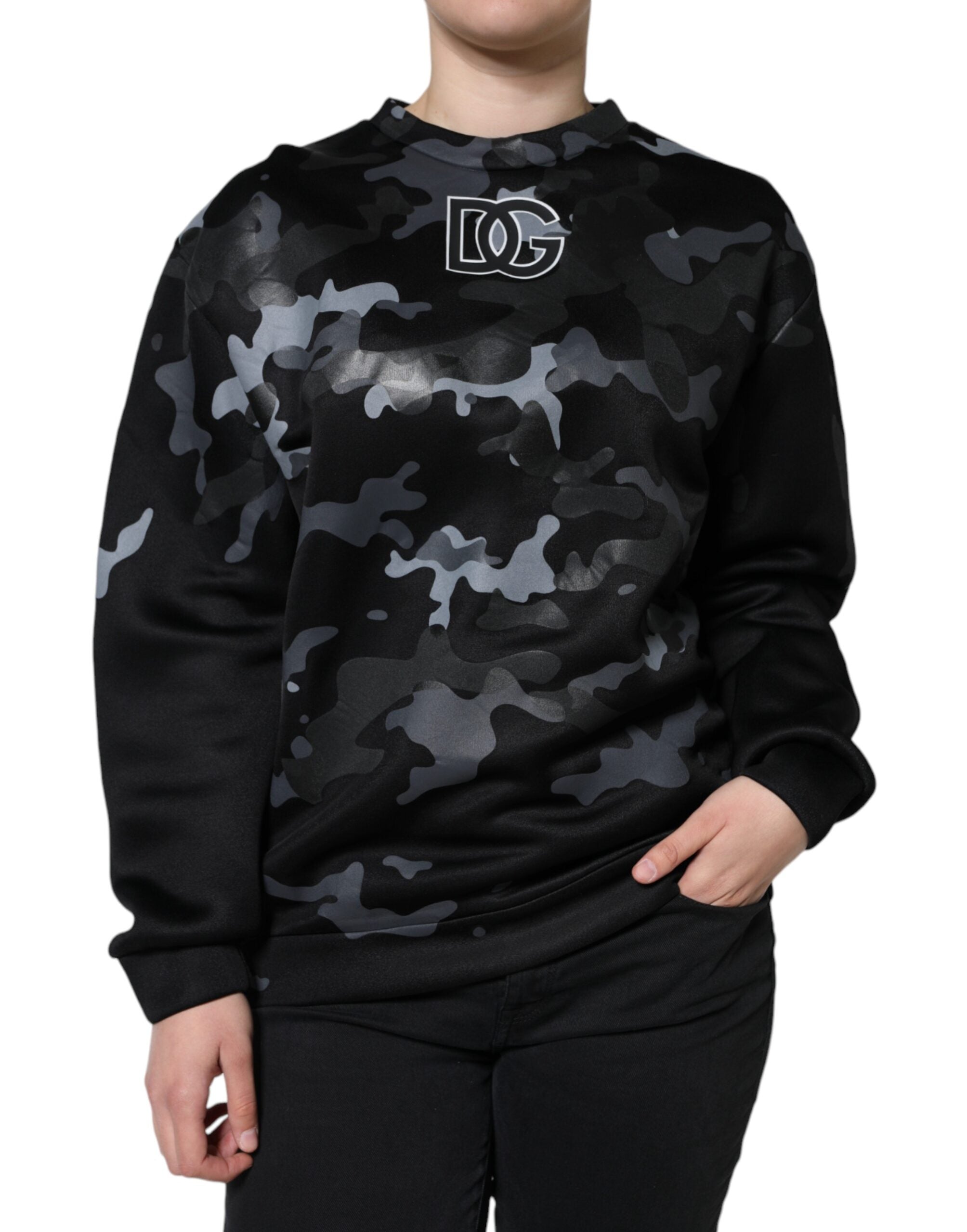 Dolce & Gabbana Black Camouflage Round Neck Sweatshirt Women's Sweater (Pre-Owned)