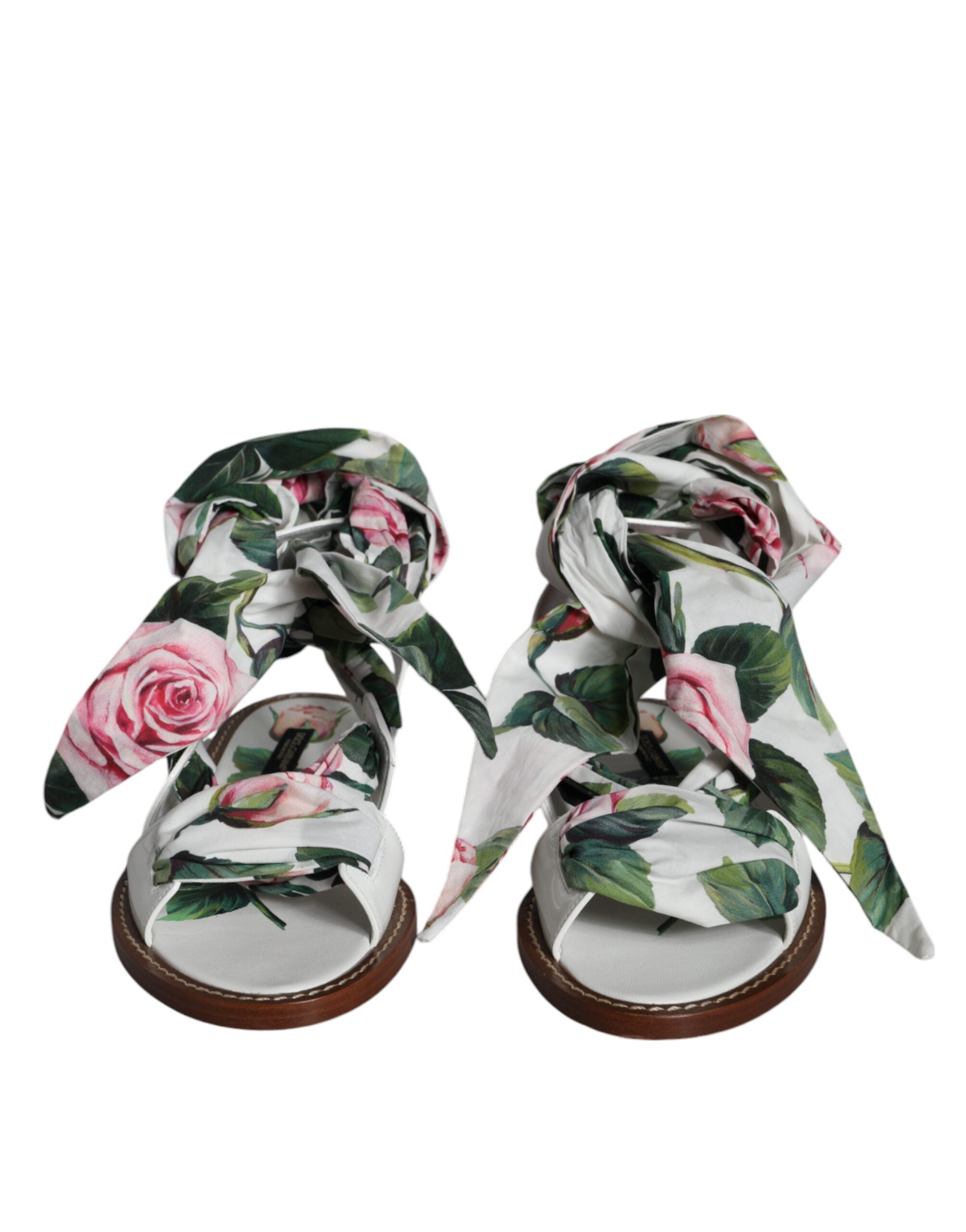 Dolce & Gabbana Multicolor Floral Print Ankle Wrap Sandals Women's Shoes