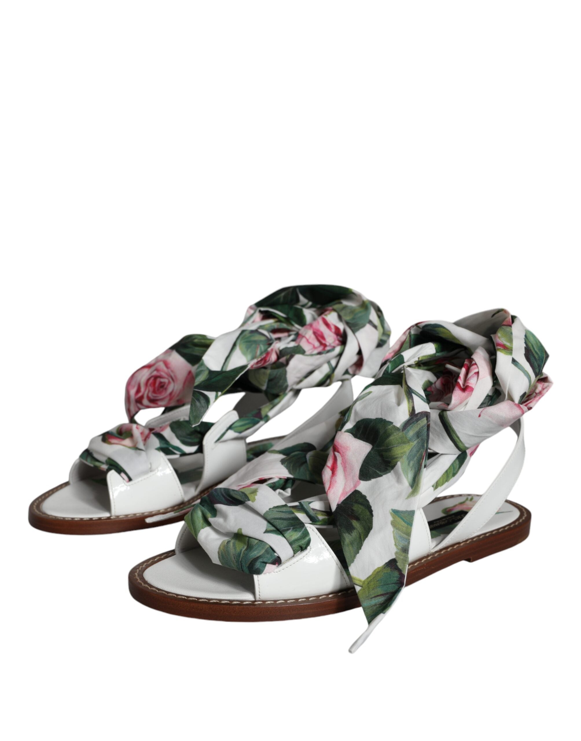 Dolce & Gabbana Multicolor Floral Print Ankle Wrap Sandals Women's Shoes