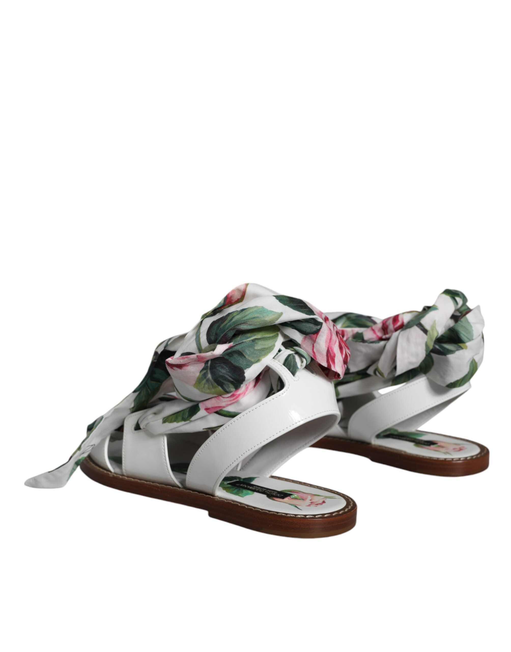 Dolce & Gabbana Multicolor Floral Print Ankle Wrap Sandals Women's Shoes