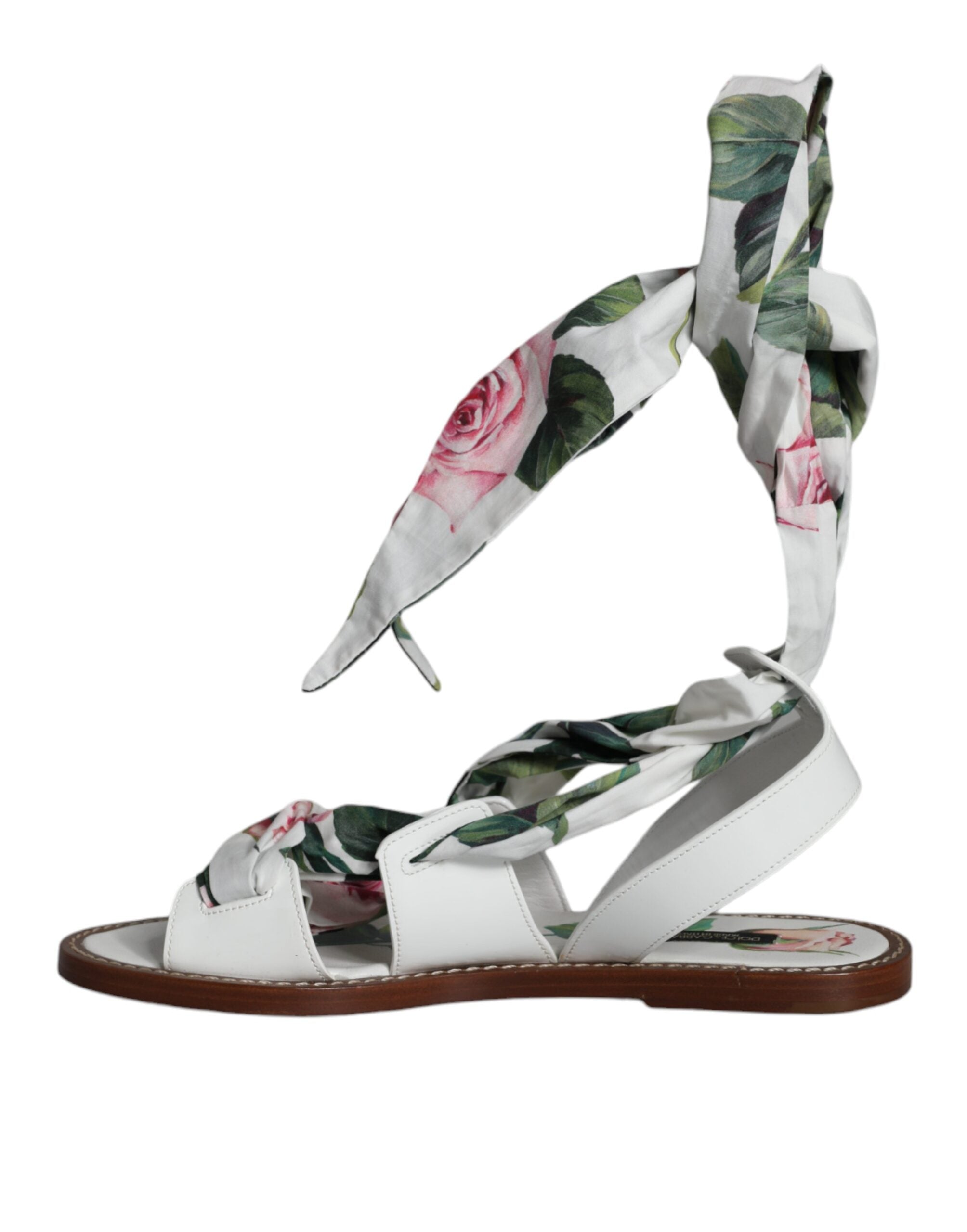 Dolce & Gabbana Multicolor Floral Print Ankle Wrap Sandals Women's Shoes