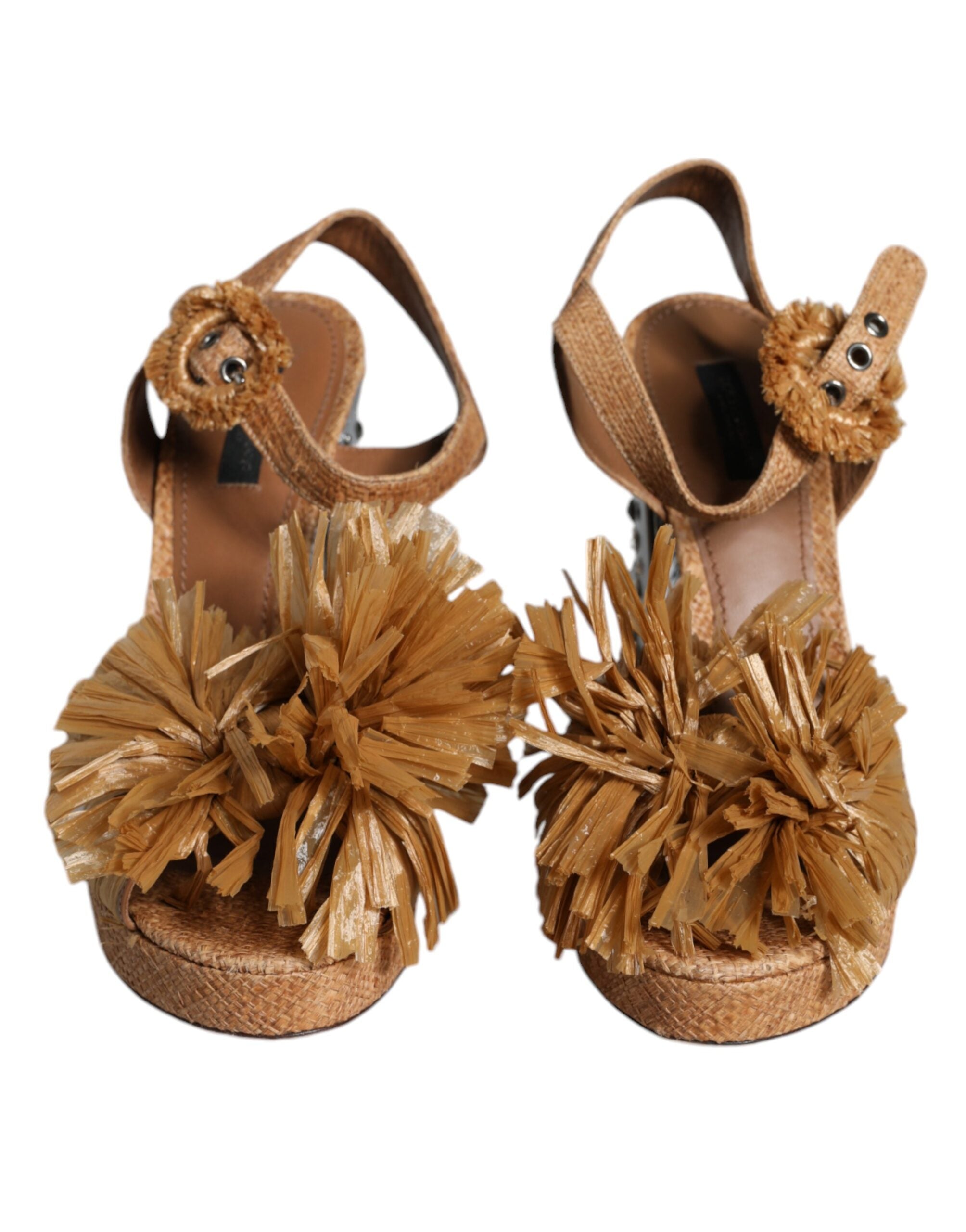 Dolce & Gabbana Brown Raffia Ankle Strap Crystal Sandals Women's Shoes (Pre-Owned)