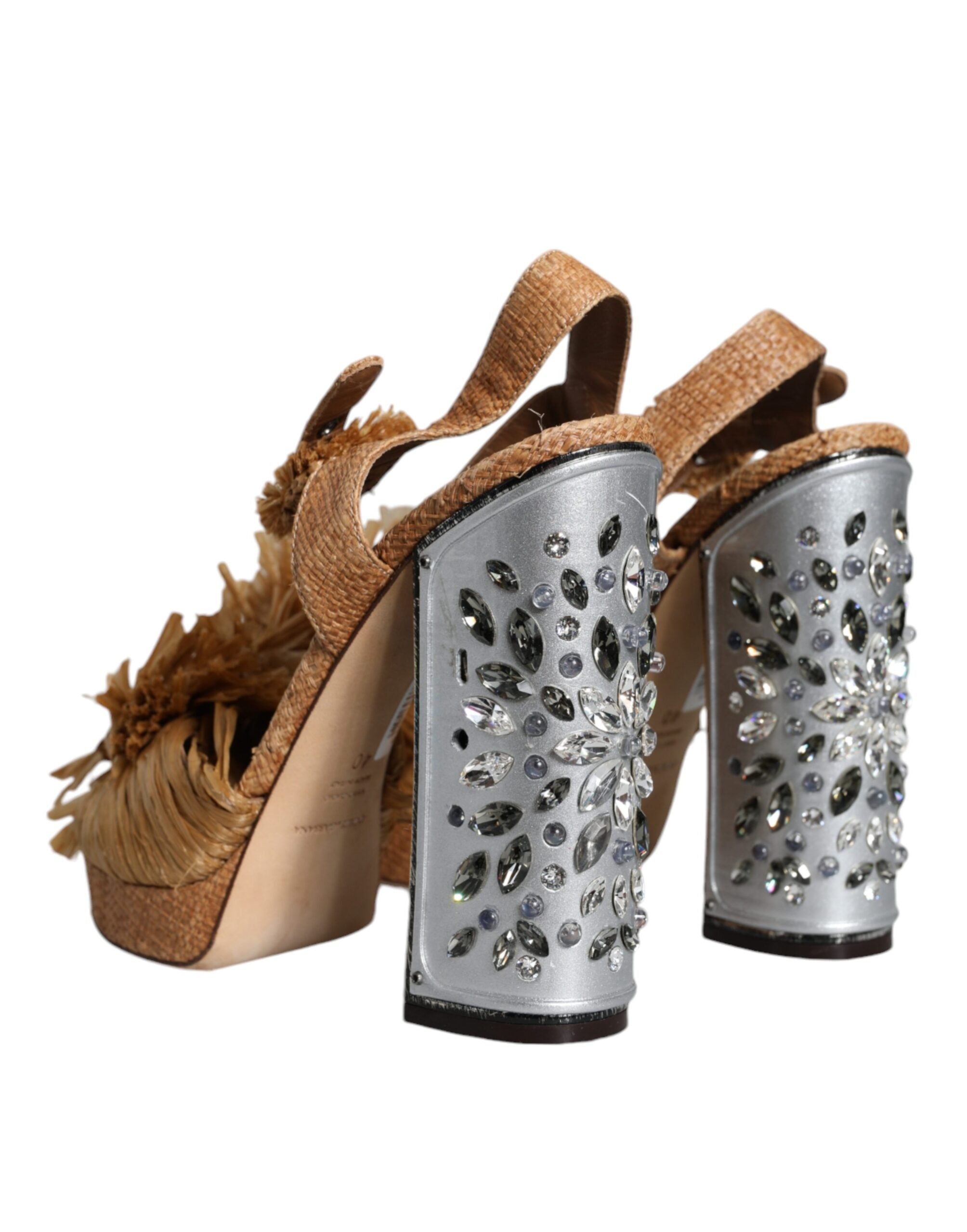 Dolce & Gabbana Brown Raffia Ankle Strap Crystal Sandals Women's Shoes (Pre-Owned)