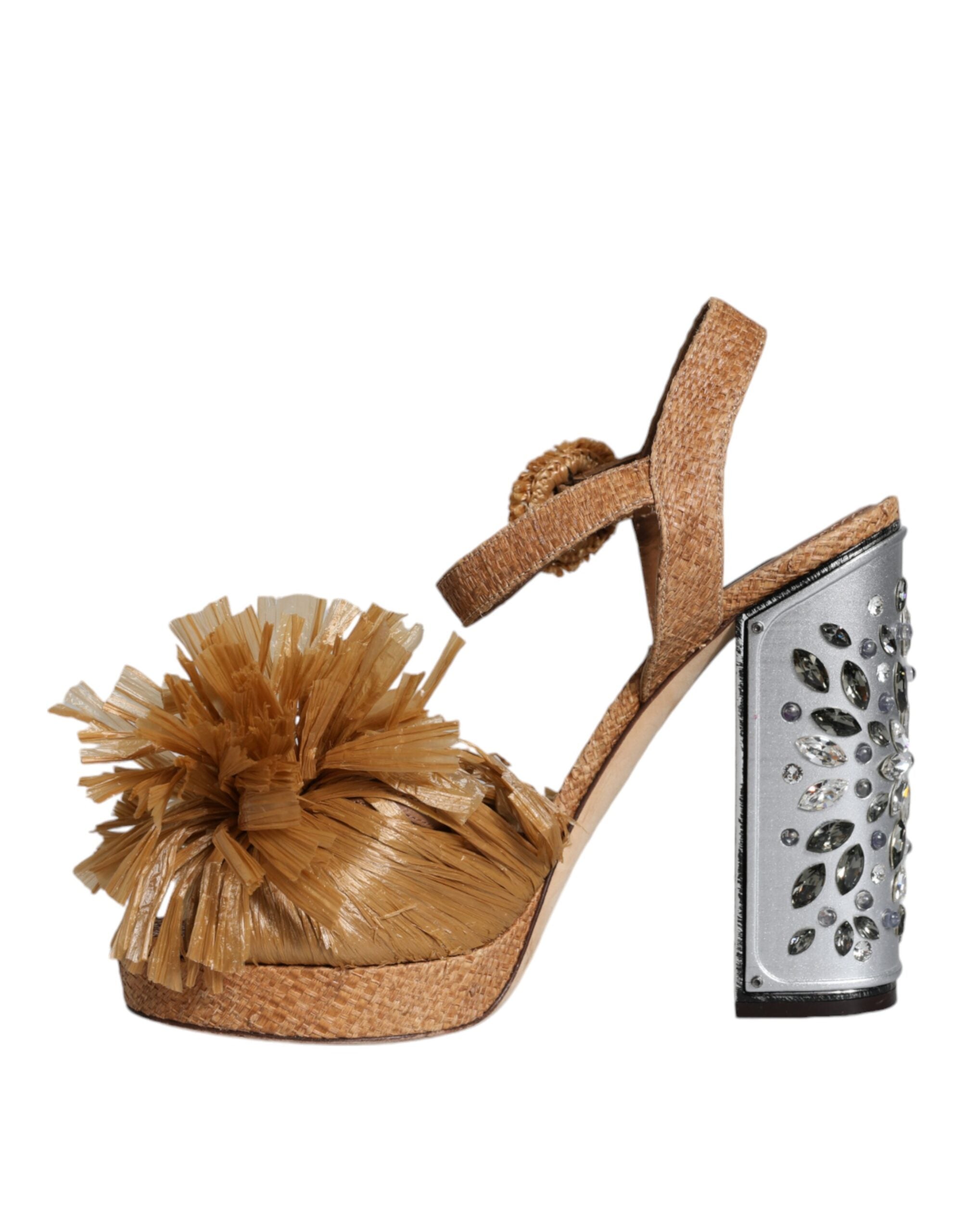 Dolce & Gabbana Brown Raffia Ankle Strap Crystal Sandals Women's Shoes (Pre-Owned)