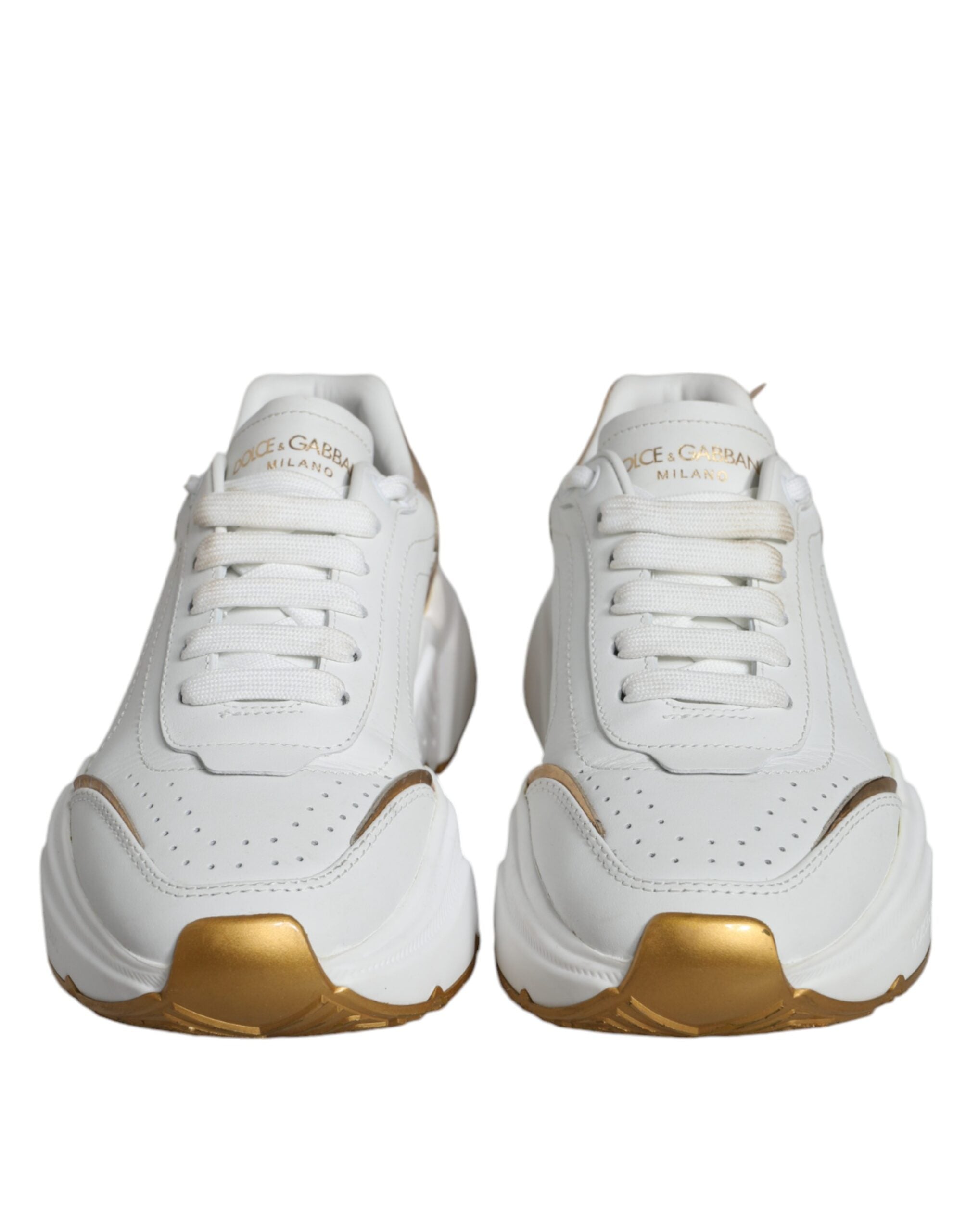 Dolce & Gabbana White Gold DAYMASTER Leather Sneakers Women's Shoes (Pre-Owned)