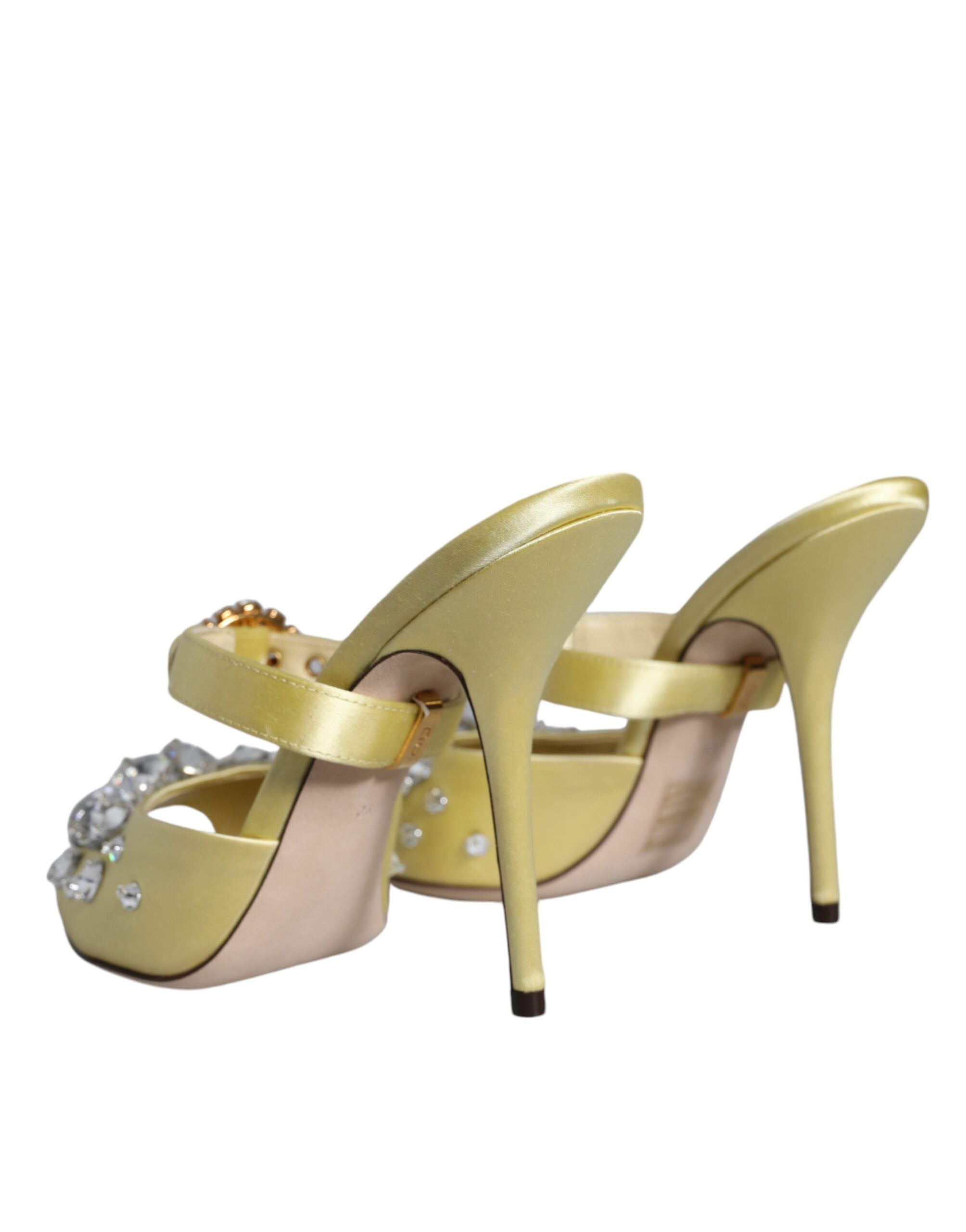 Dolce & Gabbana Yellow Mary Janes Satin Crystal Sandals Women's Shoes