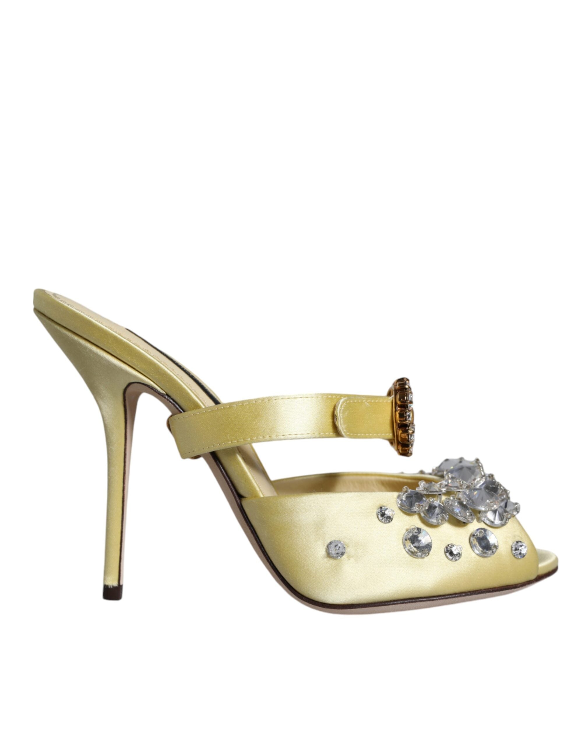 Dolce & Gabbana Yellow Mary Janes Satin Crystal Sandals Women's Shoes