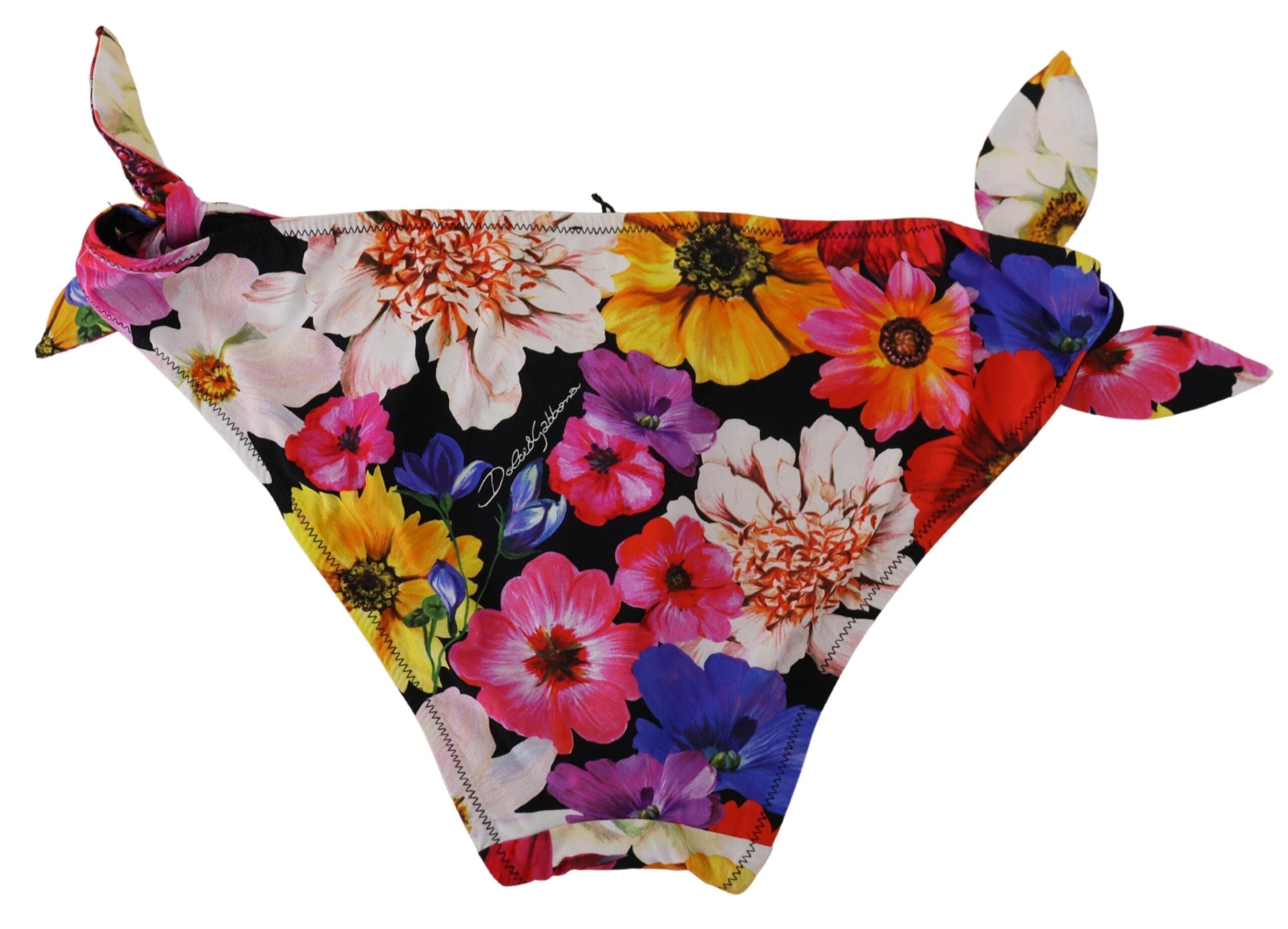 Dolce & Gabbana Black Floral Print Swimsuit Bikini Bottom Women's Swimwear