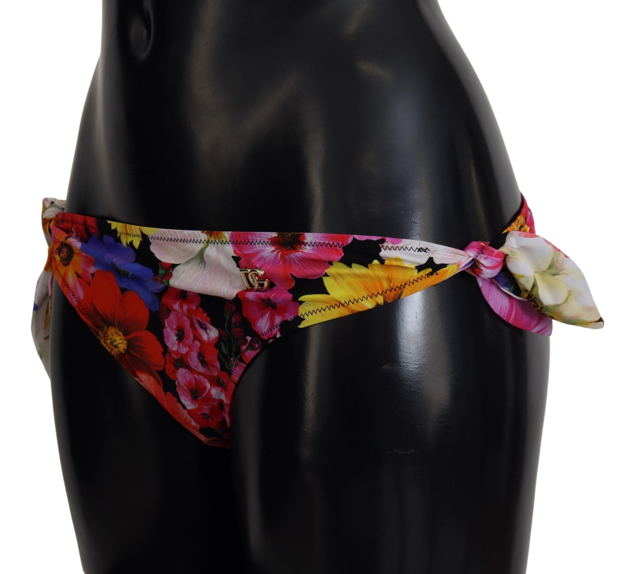Dolce & Gabbana Black Floral Print Swimsuit Bikini Bottom Women's Swimwear