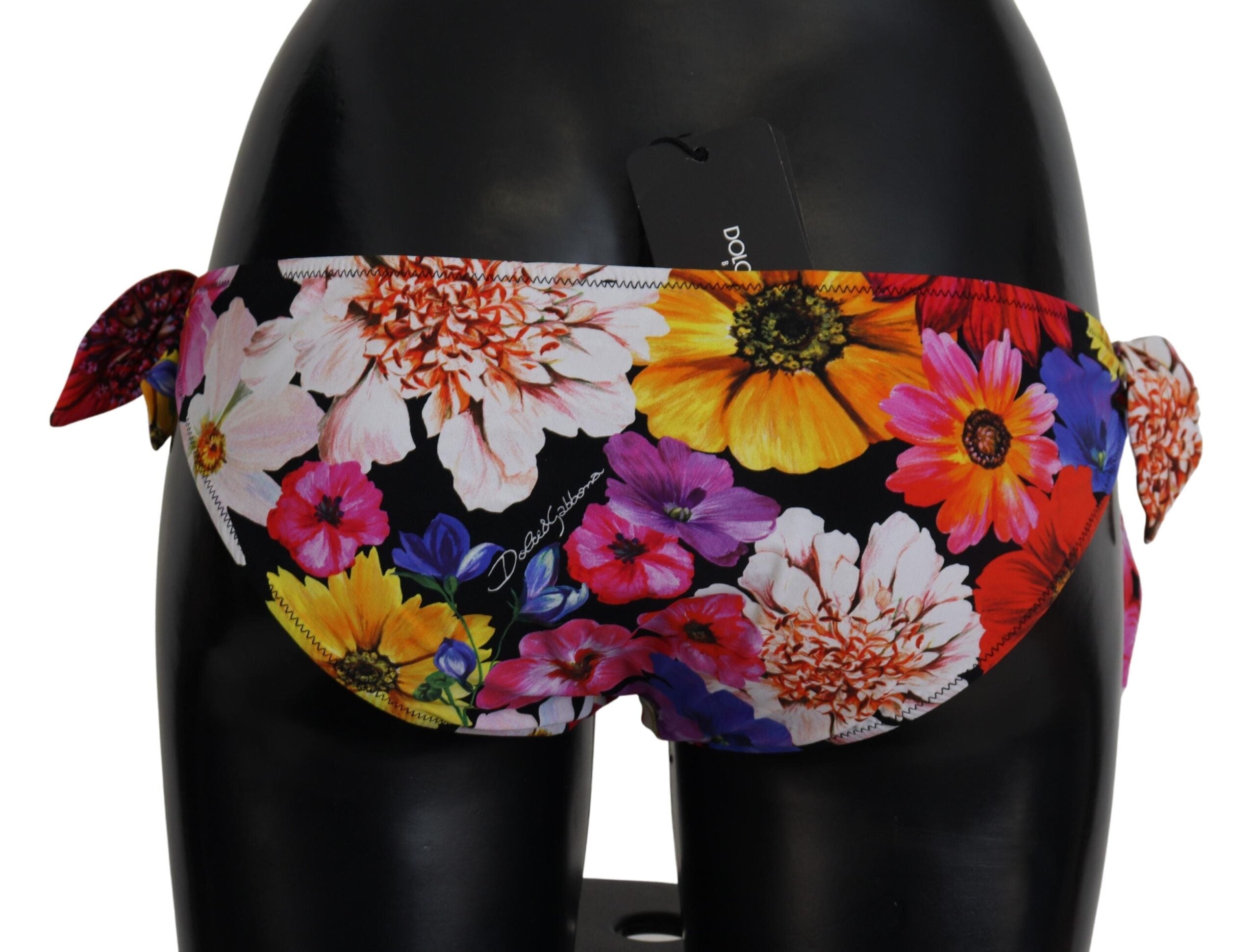 Dolce & Gabbana Black Floral Print Swimsuit Bikini Bottom Women's Swimwear