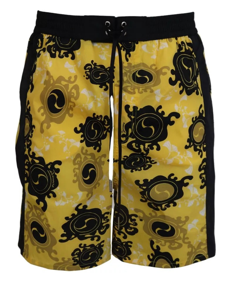 Dsquared² Yellow Black Printed Nylon Beachwear Shorts Men's Swimwear