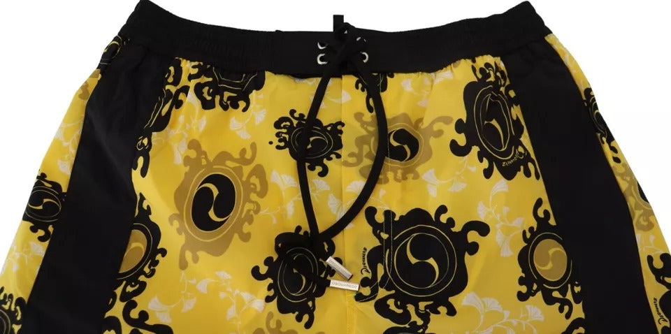 Dsquared² Yellow Black Printed Nylon Beachwear Shorts Men's Swimwear