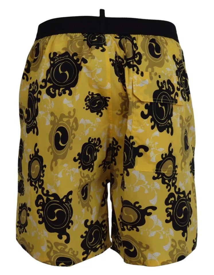 Dsquared² Yellow Black Printed Nylon Beachwear Shorts Men's Swimwear