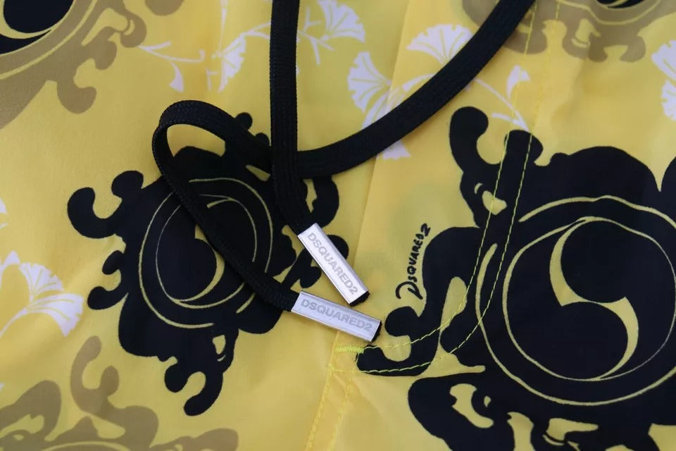 Dsquared² Yellow Black Printed Nylon Beachwear Shorts Men's Swimwear