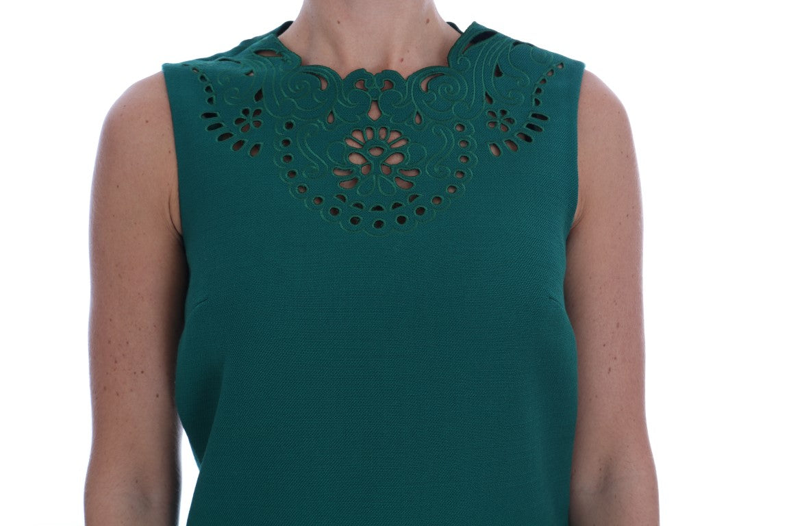Dolce & Gabbana Green Floral Cutout Silk Wool Women's Dress