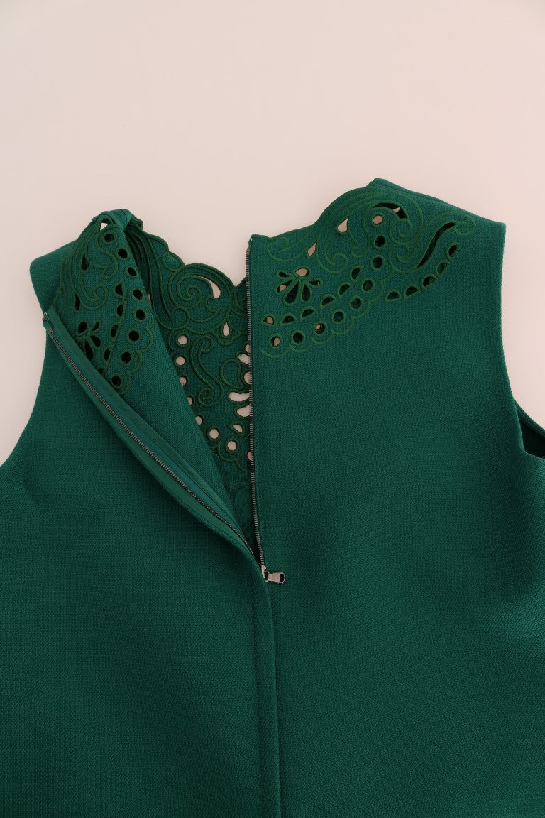 Dolce & Gabbana Green Floral Cutout Silk Wool Women's Dress