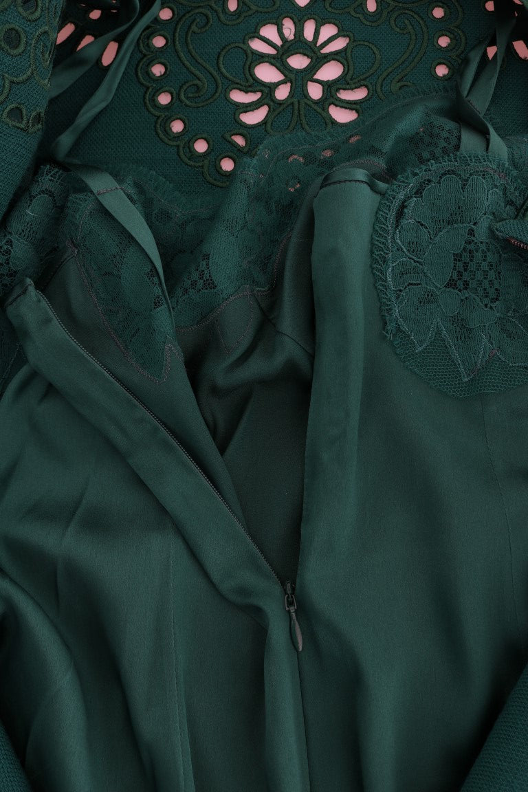 Dolce & Gabbana Green Floral Cutout Silk Wool Women's Dress