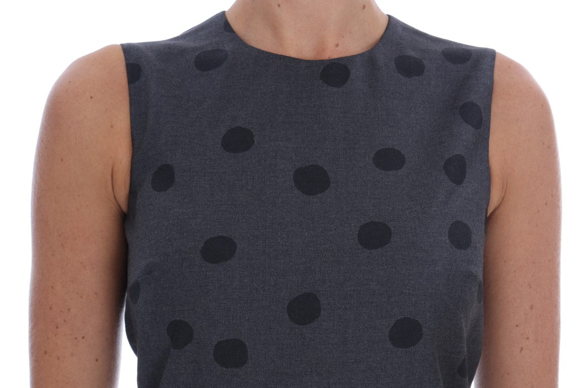 Dolce & Gabbana Gray Polka Dotted Sheath Wool Women's Dress