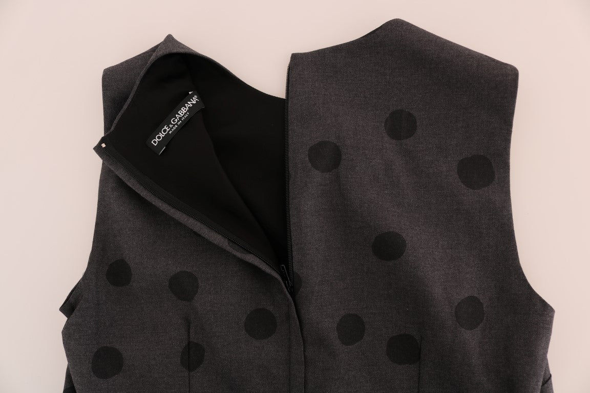 Dolce & Gabbana Gray Polka Dotted Sheath Wool Women's Dress