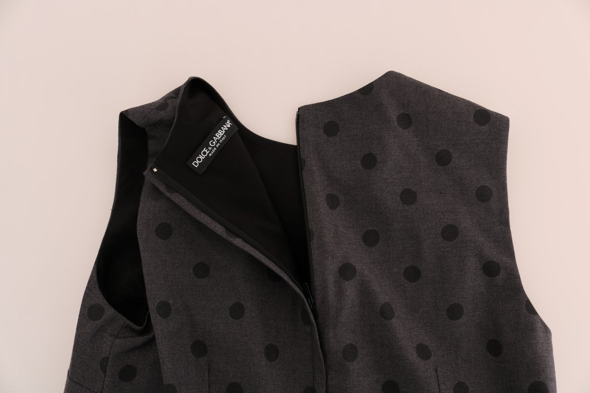 Dolce & Gabbana Gray Polka Dotted Sheath Wool Women's Dress