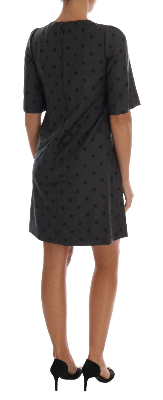 Dolce & Gabbana Gray Polka Dotted Sheath Wool Women's Dress