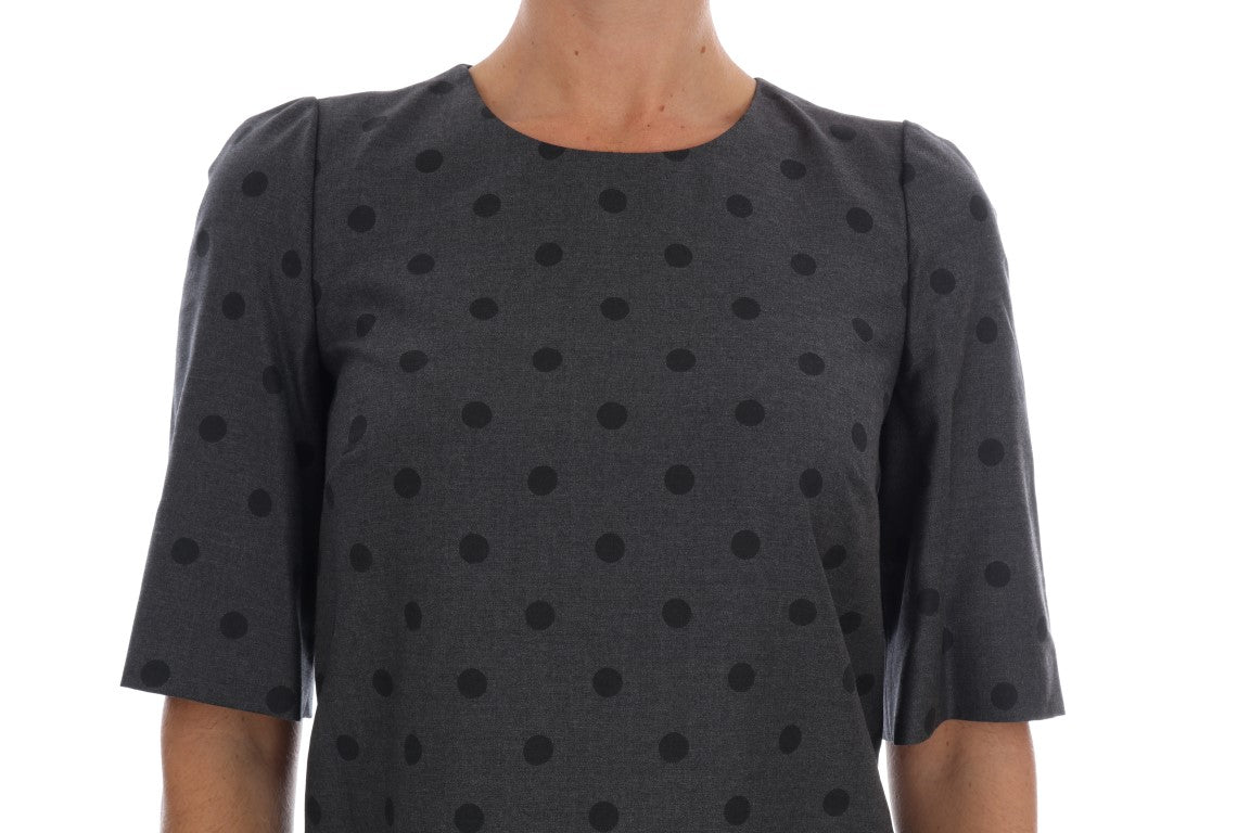 Dolce & Gabbana Gray Polka Dotted Sheath Wool Women's Dress