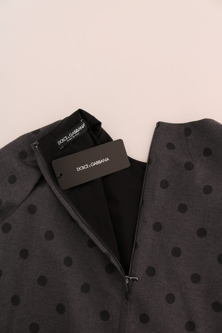 Dolce & Gabbana Gray Polka Dotted Sheath Wool Women's Dress