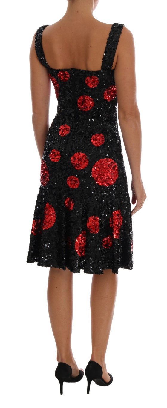 Dolce & Gabbana Black Red Polka Sequined Shift Women's Dress