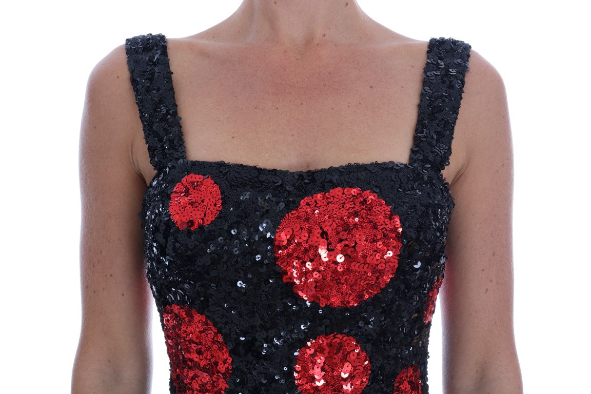 Dolce & Gabbana Black Red Polka Sequined Shift Women's Dress