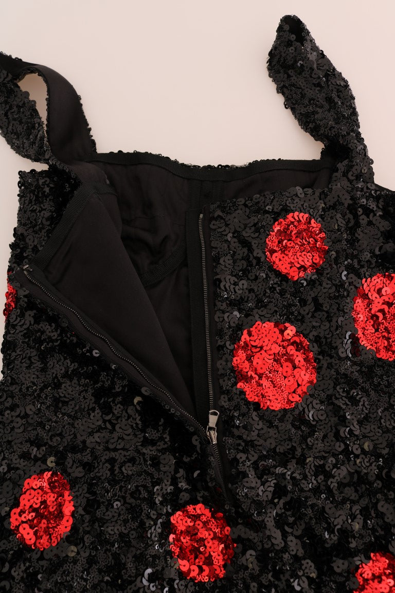 Dolce & Gabbana Black Red Polka Sequined Shift Women's Dress