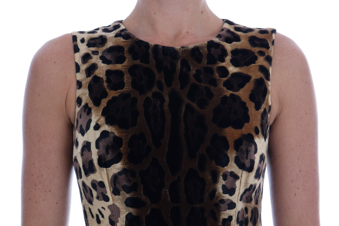 Dolce & Gabbana Brown Leopard Print Silk Sheath Women's Dress