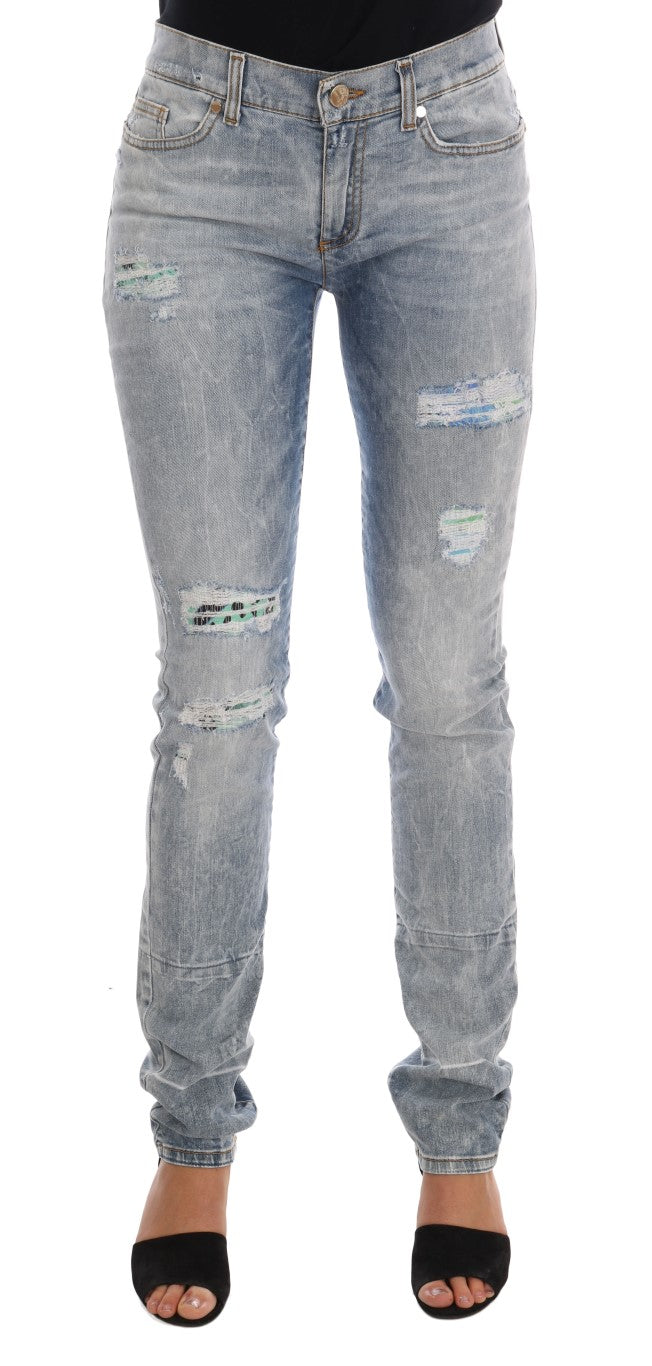 Versace Jeans Blue Wash Torn Stretch Slim Fit Women's Jeans