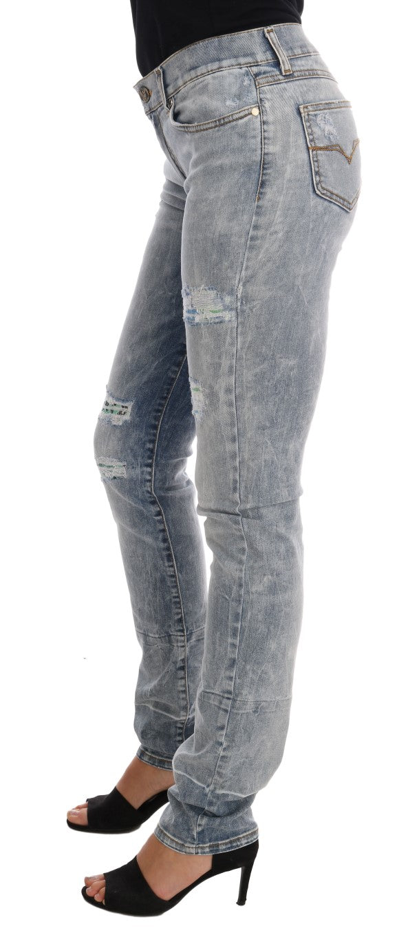 Versace Jeans Blue Wash Torn Stretch Slim Fit Women's Jeans