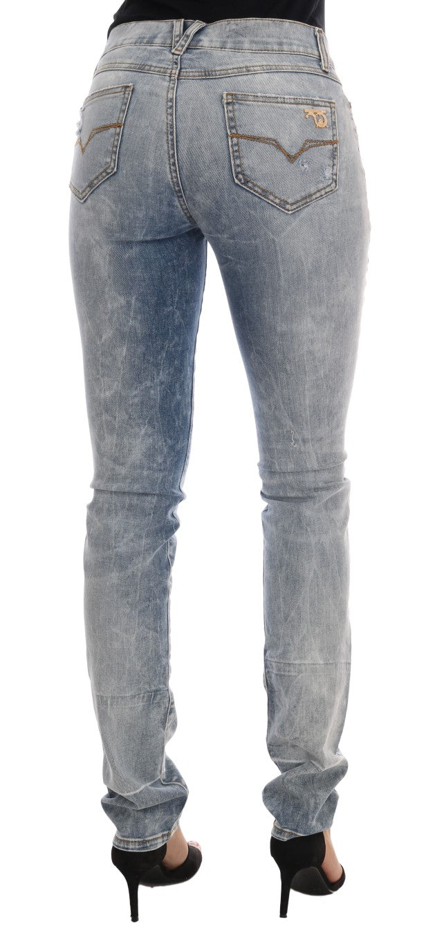 Versace Jeans Blue Wash Torn Stretch Slim Fit Women's Jeans