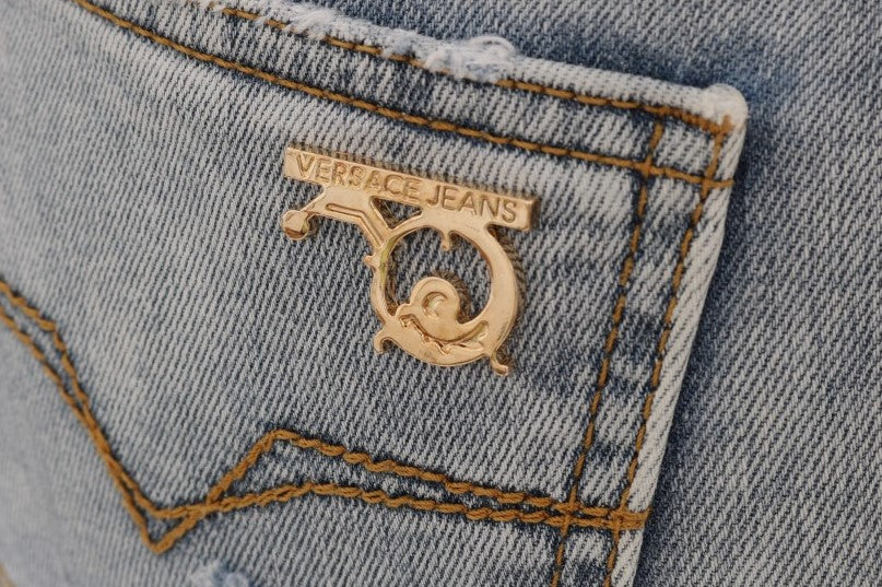 Versace Jeans Blue Wash Torn Stretch Slim Fit Women's Jeans