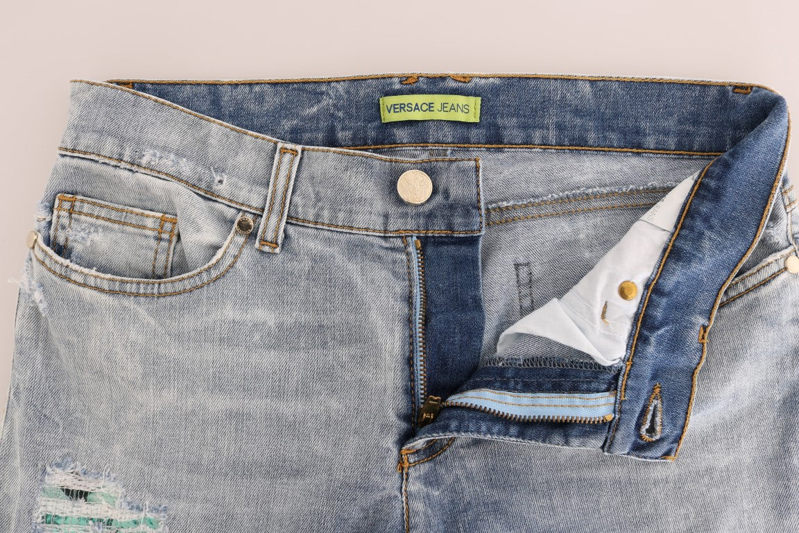 Versace Jeans Blue Wash Torn Stretch Slim Fit Women's Jeans
