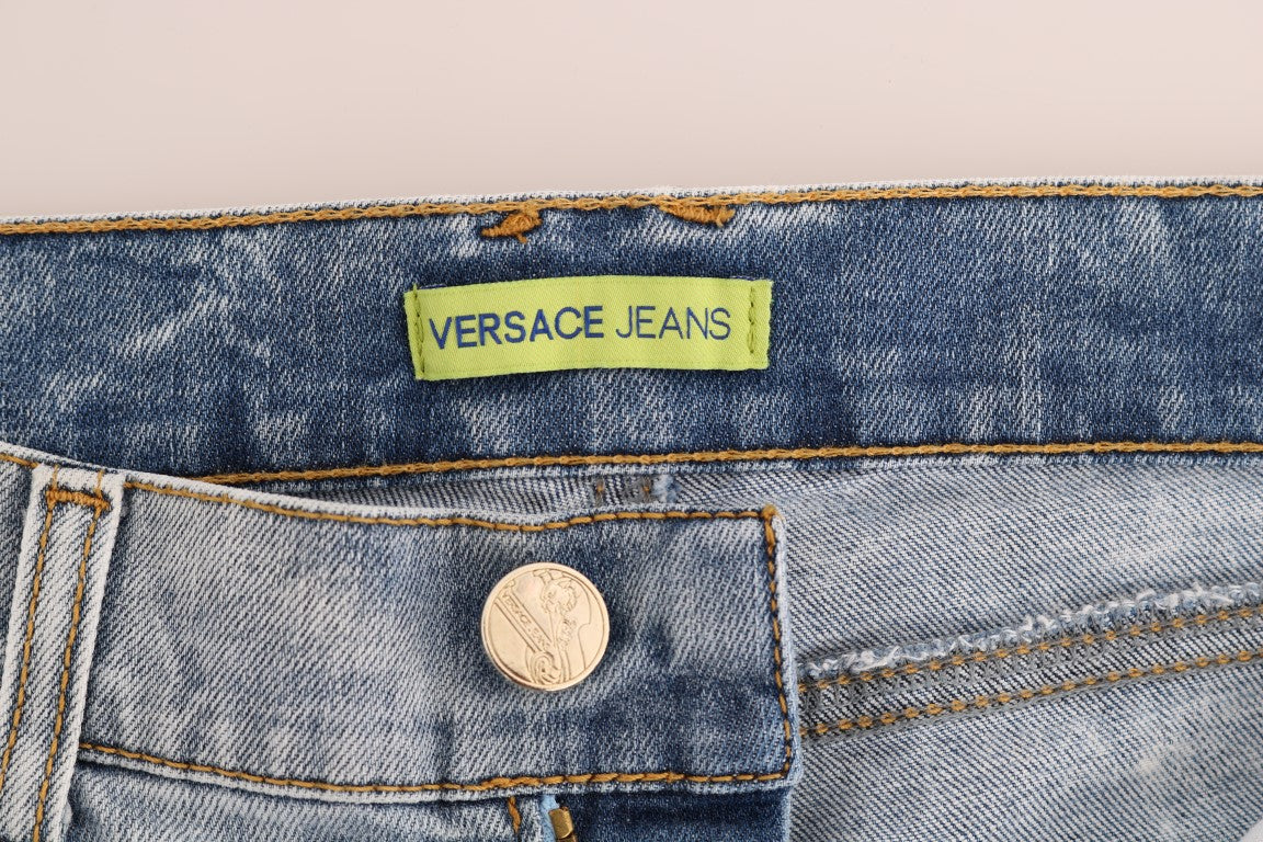 Versace Jeans Blue Wash Torn Stretch Slim Fit Women's Jeans