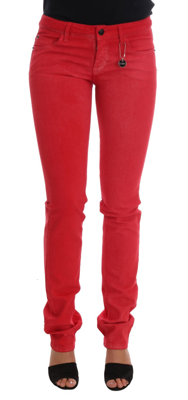 Costume National Red Cotton Stretch Slim Women's Jeans